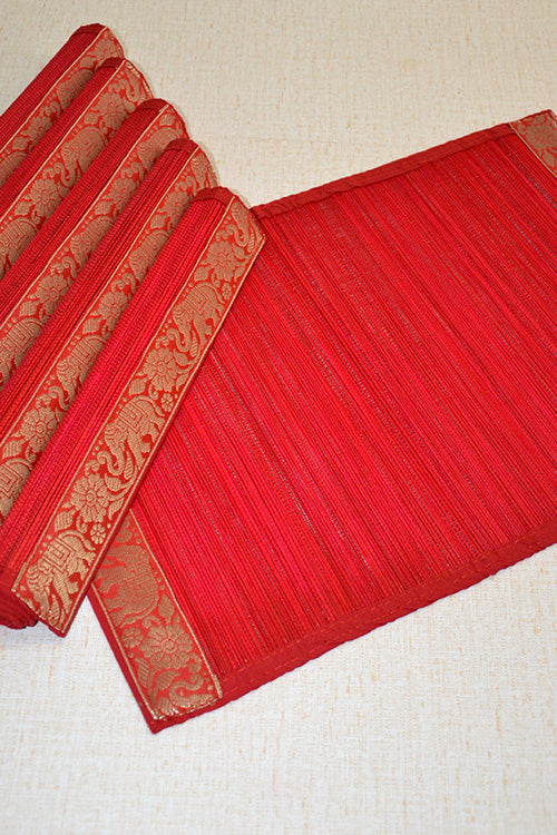 Bamboo Place Mats Brocade Red (Set of 6)