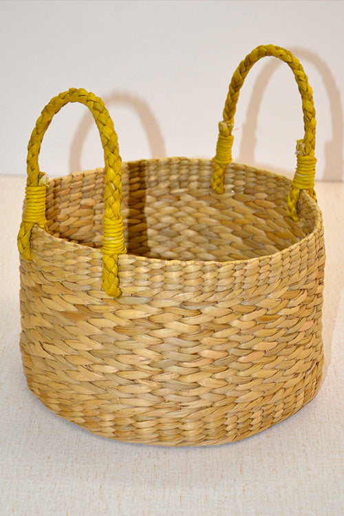 Kauna Round Basket Large (Natural with Mustard Handles)