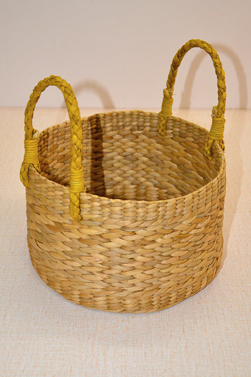 Kauna Round Basket Large (Natural with Mustard Handles)