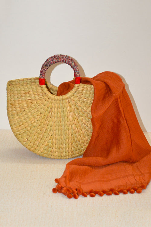 Kauna Half Moon Basket Bag Natural Red