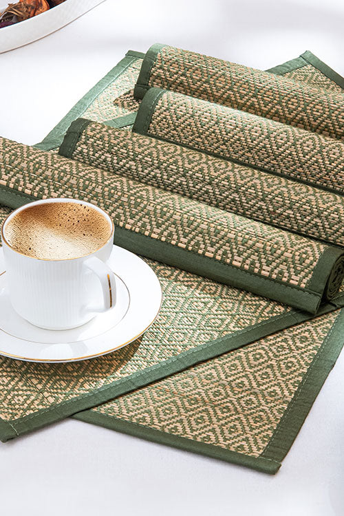 Madurkathi Diamond Placemats Pista Green (Set of 6)