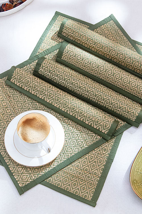 Madurkathi Diamond Placemats Pista Green (Set of 6)