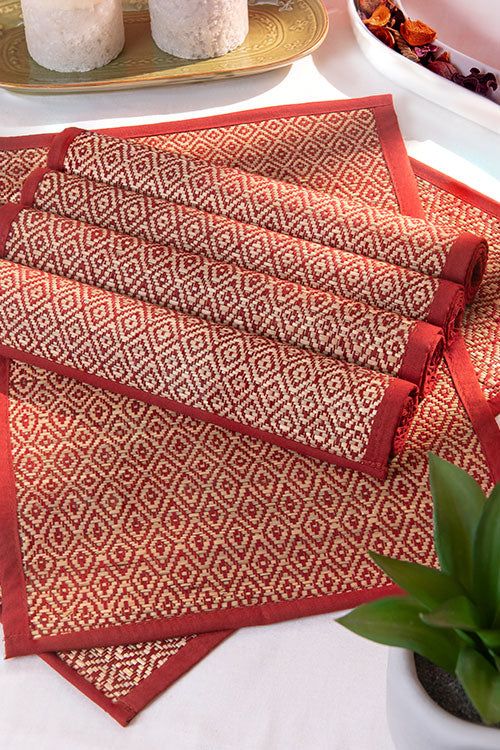 Madurkathi Diamond Placemats Maroon (Set of 6)