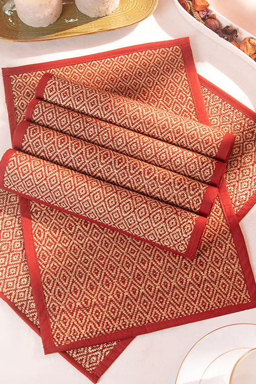Madurkathi Diamond Placemats Maroon (Set of 6)