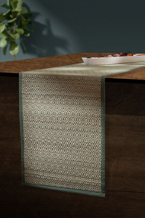 Madurkathi Diamond Table Runner Pista Green