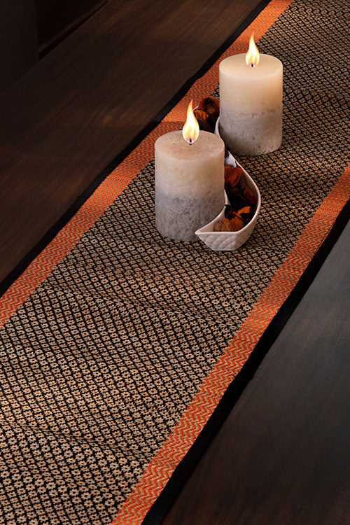 Madurkathi Diamond Table Runner Black Orange