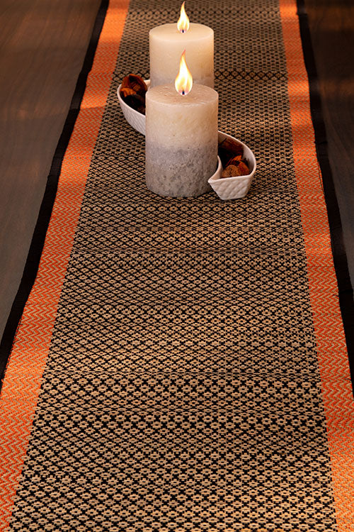 Madurkathi Diamond Table Runner Black Orange