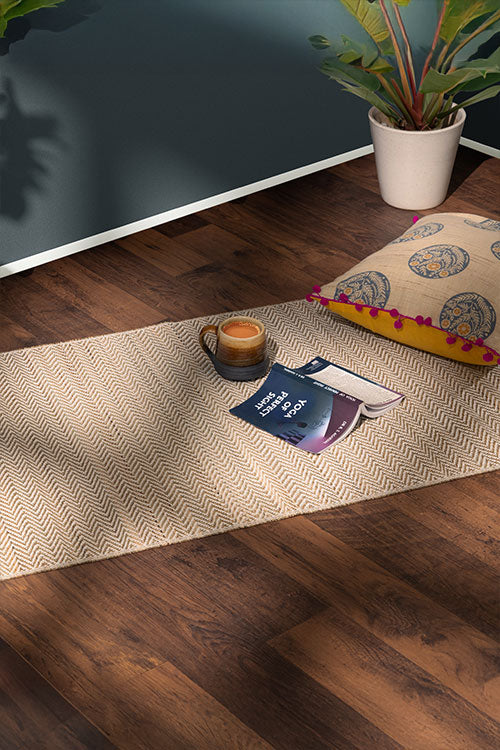 Madurkathi Chevron Tassels Floor Runner Ivory (2ft x 6ft)