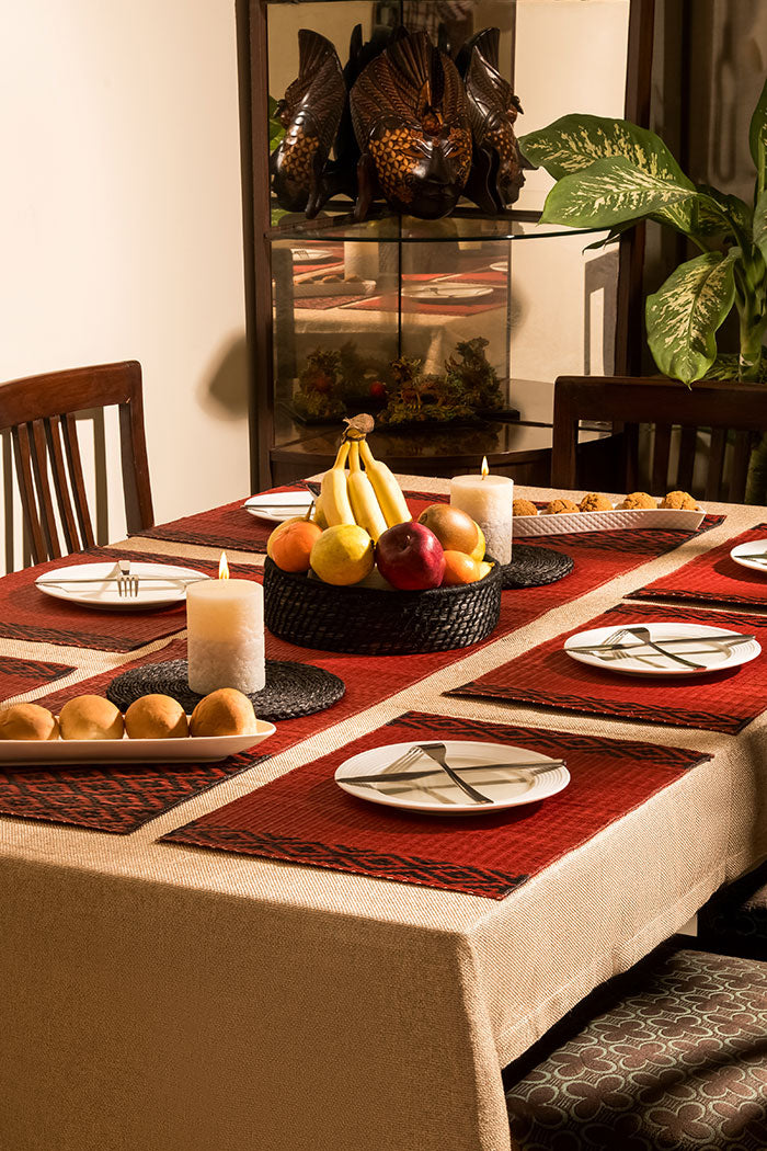 Masland Place Mats & Runner Set Red Charcoal (Set of 7)