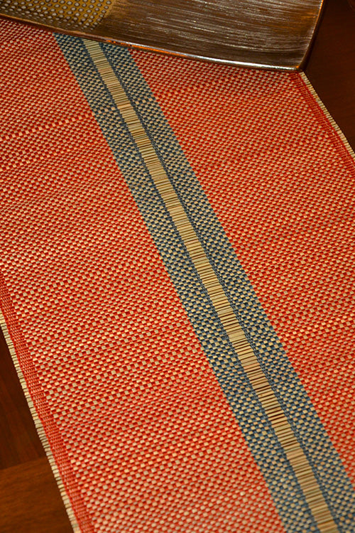 Madurkathi Striped Tassels Table Runner Large Rust Grey