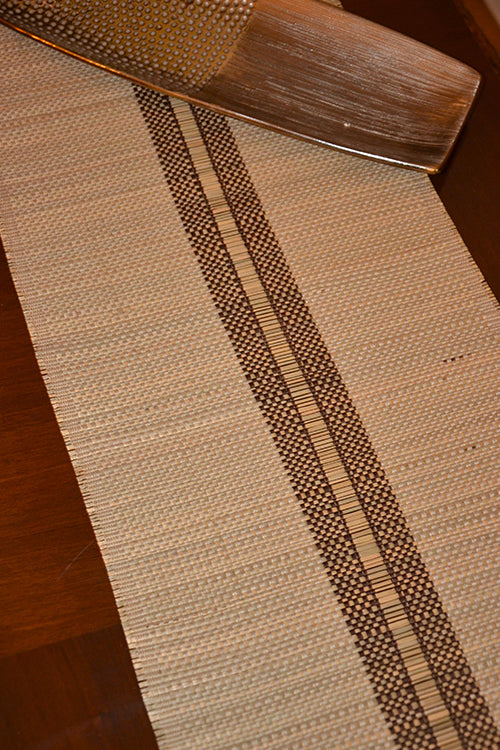 Madurkathi Striped Tassels Table Runner Large Beige Brown