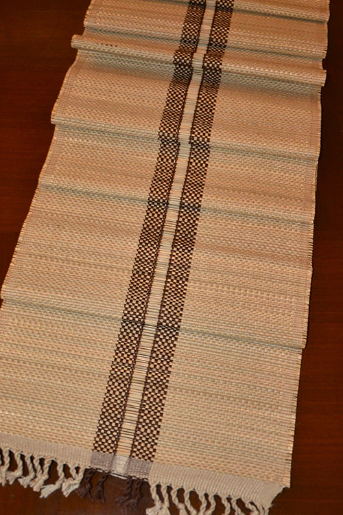 Madurkathi Striped Tassels Table Runner Large Beige Brown