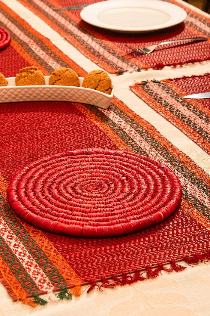 Madurkathi  Tassels Placemats Maroon (Set of 6)