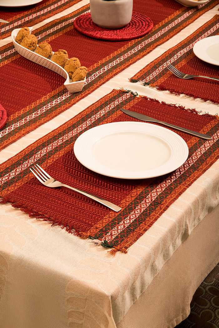 Madurkathi  Tassels Placemats Maroon (Set of 6)