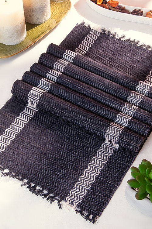 Madurkathi Tassels Placemats Charcoal (Set of 6)