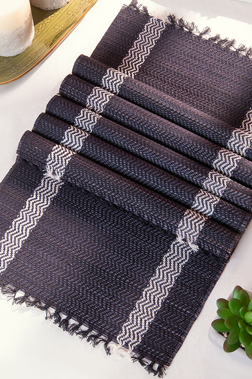 Madurkathi Tassels Placemats Charcoal (Set of 6)