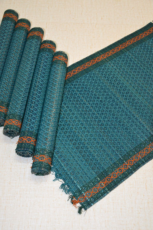 Madurkathi Tassels Placemats Teal Blue (Set of 6)