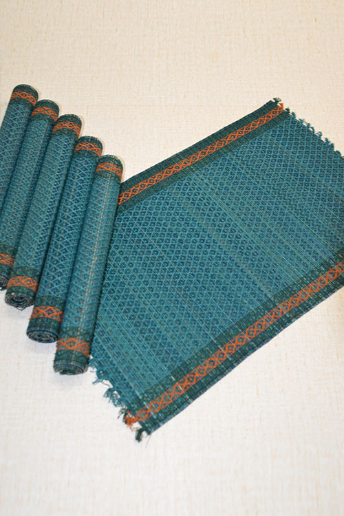 Madurkathi Tassels Placemats Teal Blue (Set of 6)