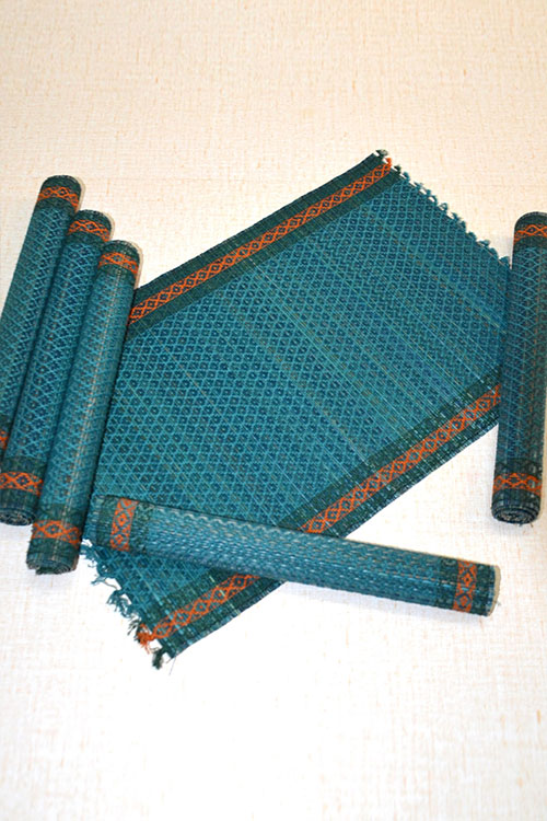 Madurkathi Tassels Placemats Teal Blue (Set of 6)