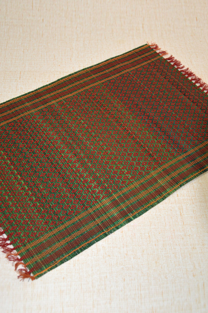 Madurkathi Tassels Placemats Green Maroon (Set of 6)