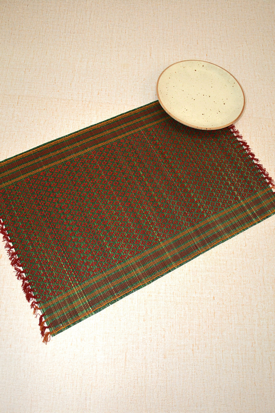 Madurkathi Tassels Placemats Green Maroon (Set of 6)