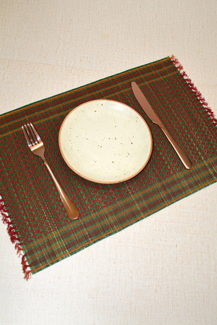 Madurkathi Tassels Placemats Green Maroon (Set of 6)
