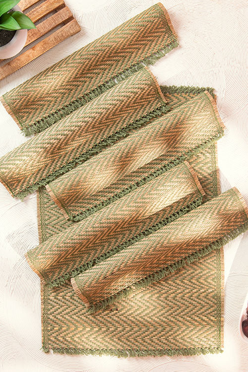 Madurkathi Tassels Chevron Placemats Sage Green (Set of 6)