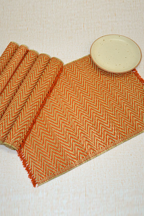 Madurkathi Tassels Chevron Placemats Rust (Set of 6)