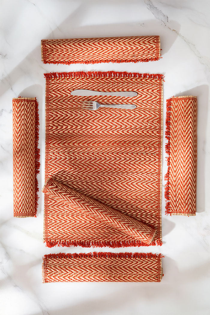 Madurkathi Tassels Chevron Placemats Rust (Set of 6)
