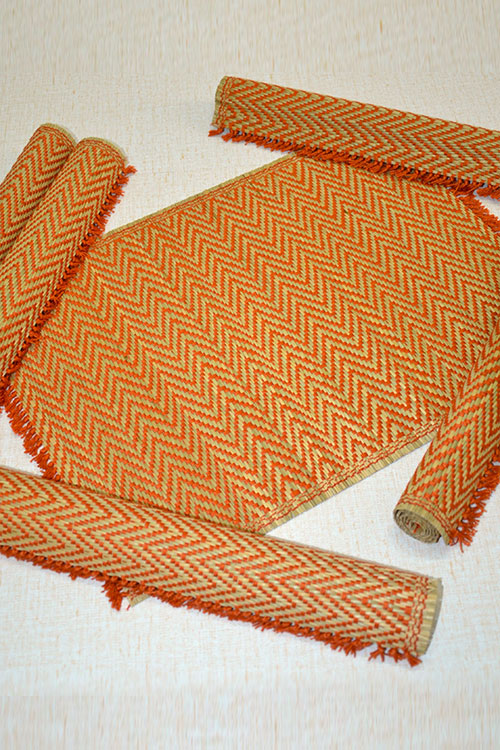 Madurkathi Tassels Chevron Placemats Rust (Set of 6)