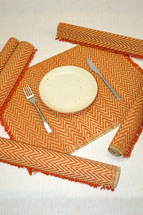 Madurkathi Tassels Chevron Placemats Rust (Set of 6)