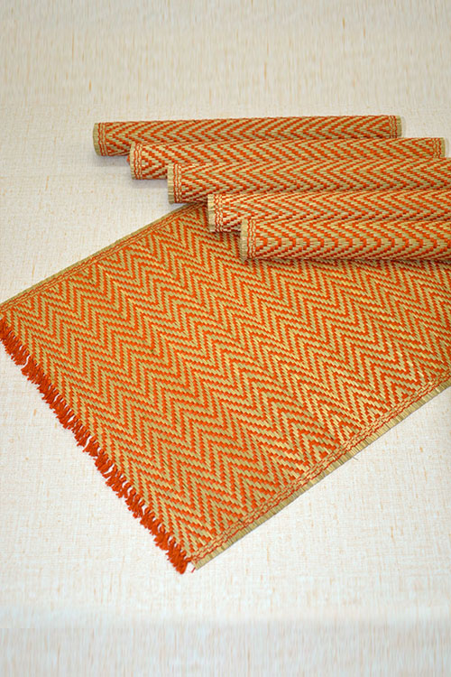 Madurkathi Tassels Chevron Placemats Rust (Set of 6)