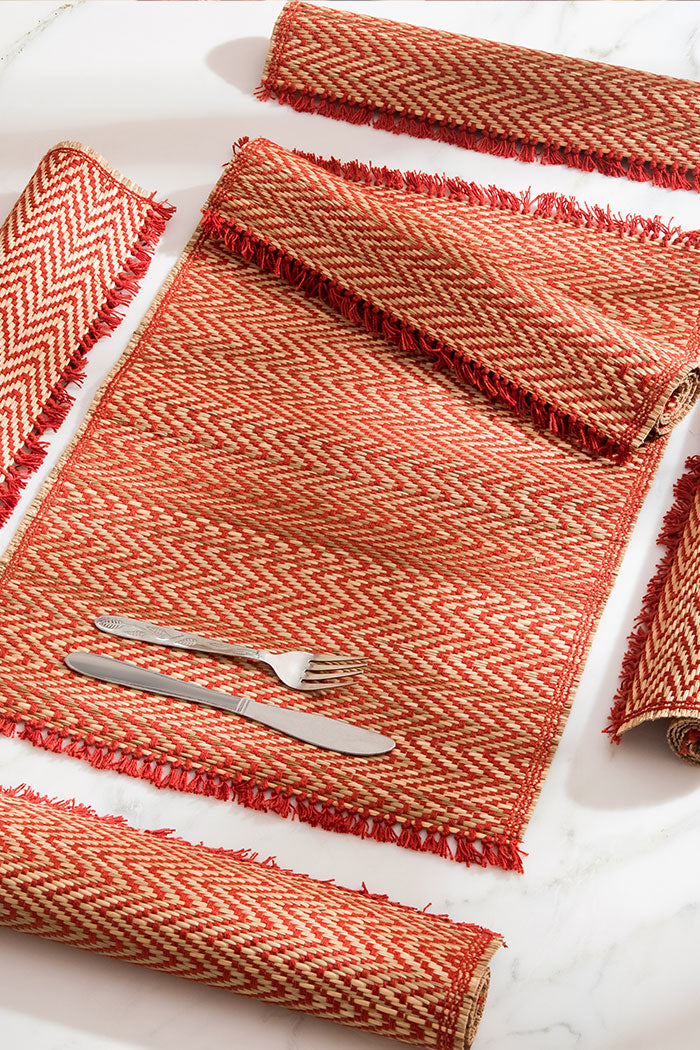 Madurkathi Tassels Chevron Placemats Rust (Set of 6)