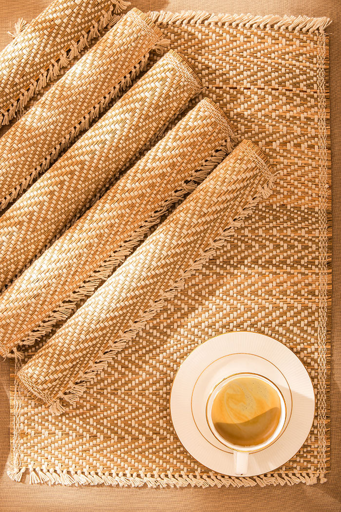 Madurkathi Tassels Chevron Placemats Ivory (Set of 6)