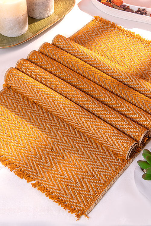 Madurkathi Tassels Chevron Placemats Mustard (Set of 6)