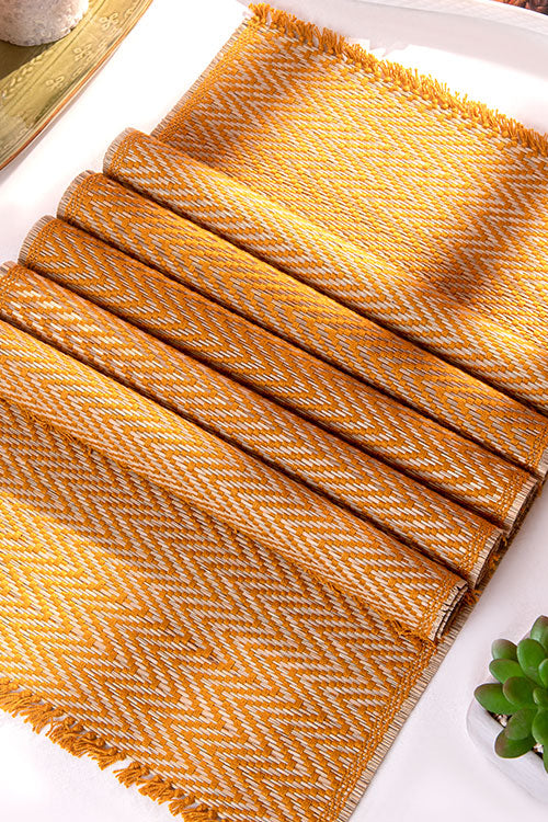Madurkathi Tassels Chevron Placemats Mustard (Set of 6)