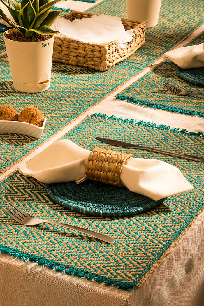 Madurkathi Tassels Chevron Placemats Teal (Set of 6)