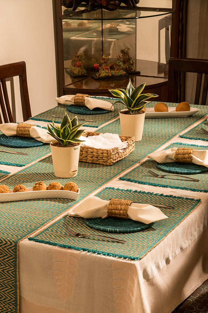 Madurkathi Tassels Chevron Placemats Teal (Set of 6)