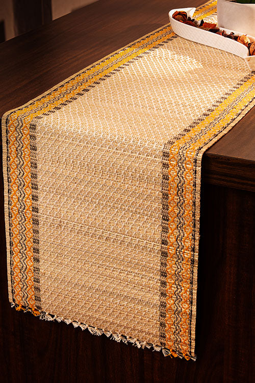 Madurkathi Tassels Table Runner Ivory