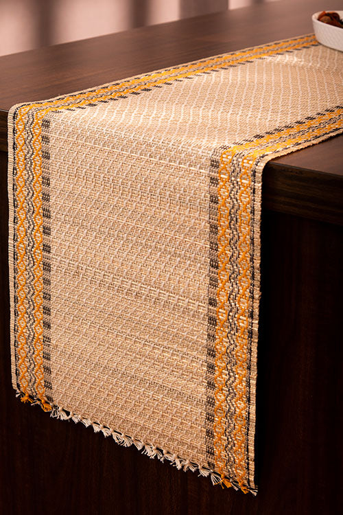 Madurkathi Tassels Table Runner Ivory