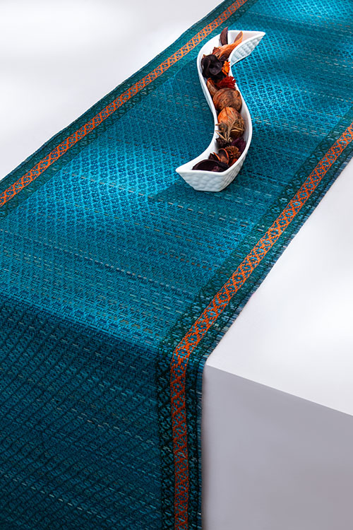 Madurkathi Tassels Table Runner Teal Blue
