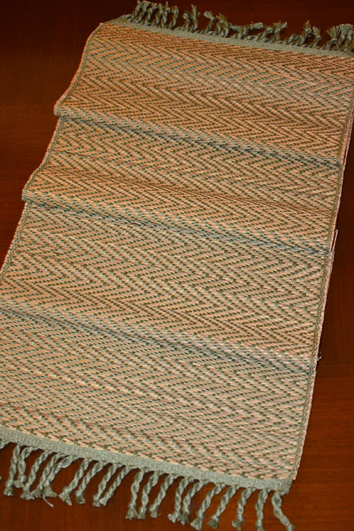 Madurkathi Chevron Tassels Table Runner Sage Green