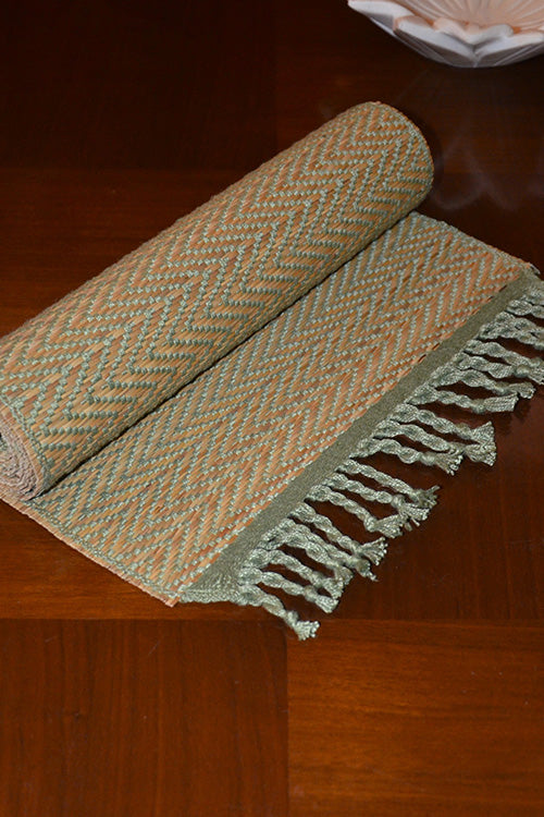 Madurkathi Chevron Tassels Table Runner Sage Green