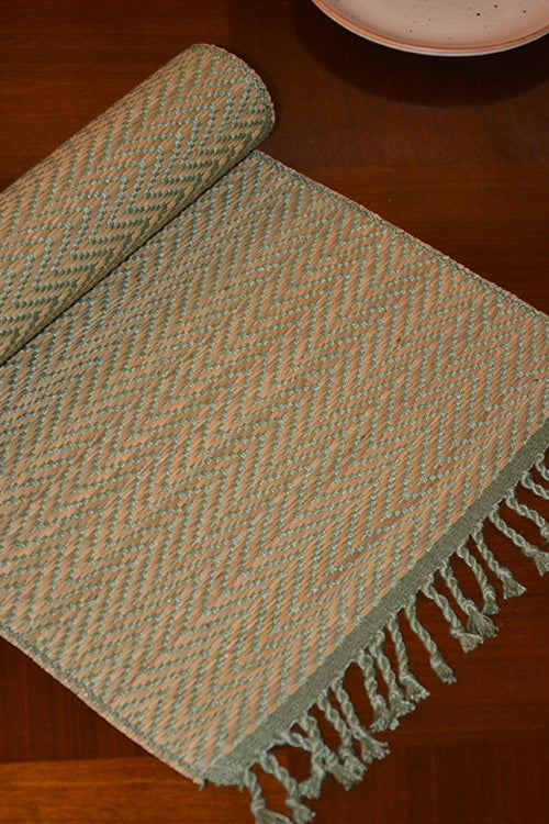 Madurkathi Chevron Tassels Table Runner Sage Green