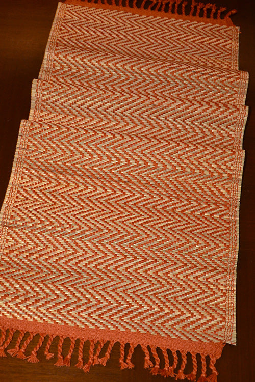 Madurkathi Tassels Chevron Table Runner Rust