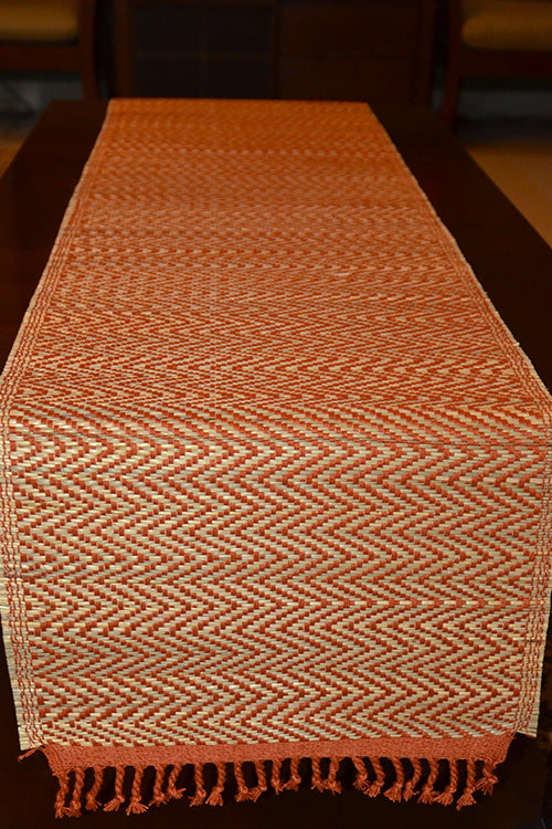 Madurkathi Tassels Chevron Table Runner Rust