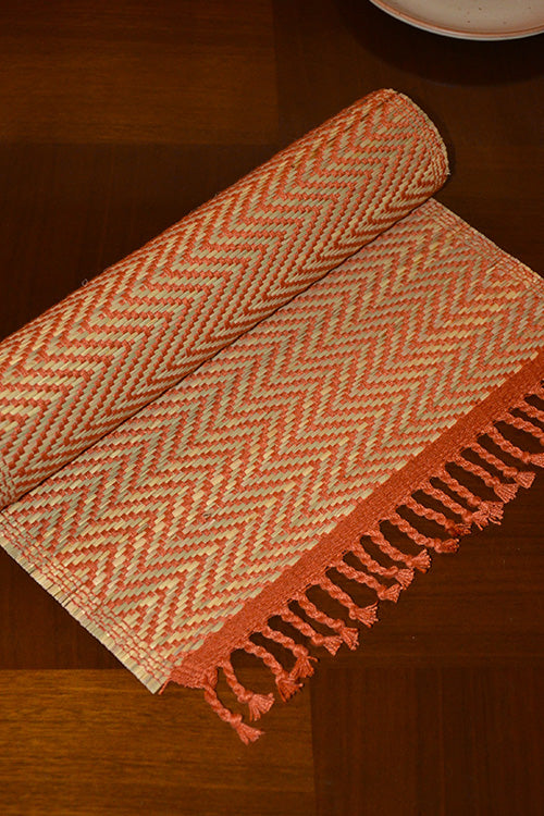 Madurkathi Tassels Chevron Table Runner Rust