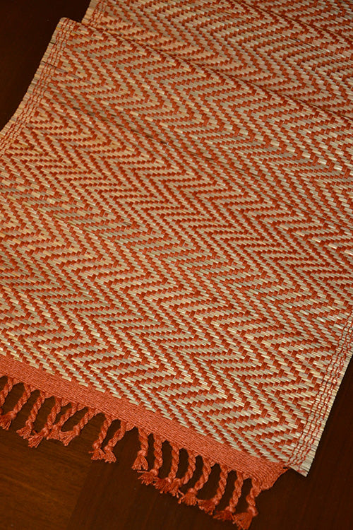 Madurkathi Tassels Chevron Table Runner Rust