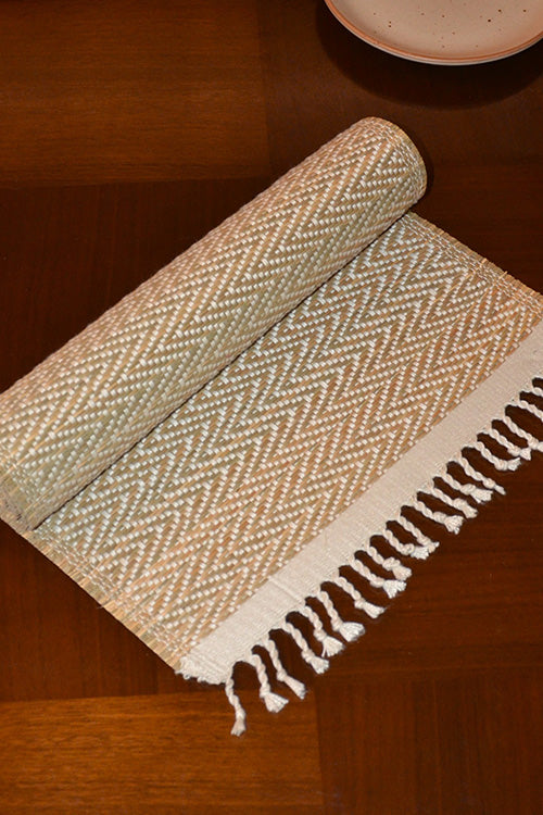 Madurkathi Tassels Chevron Table Runner Ivory