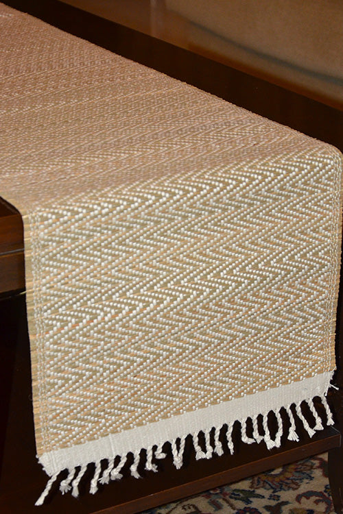 Madurkathi Tassels Chevron Table Runner Ivory